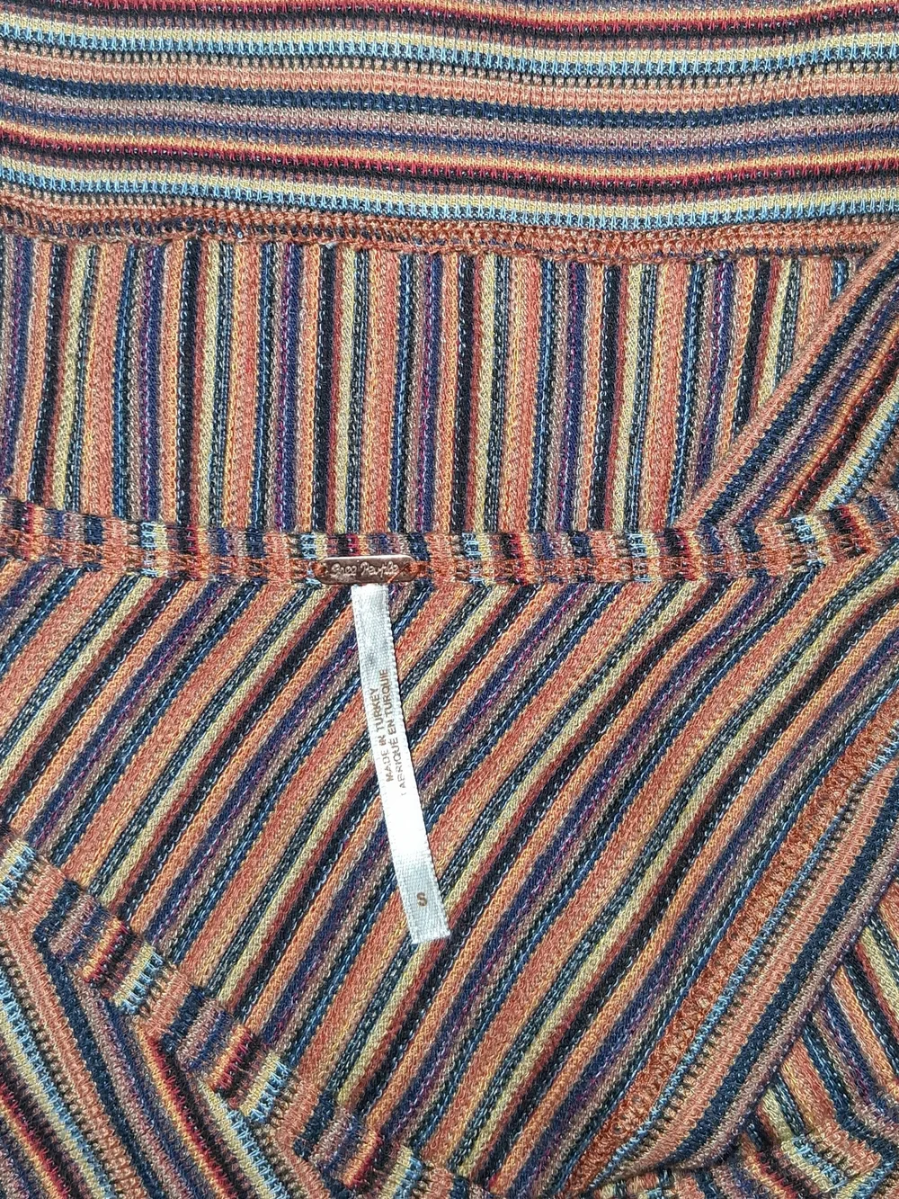 Free People Striped Long Sleeve Back Cut Out Tie Crop Top Small
